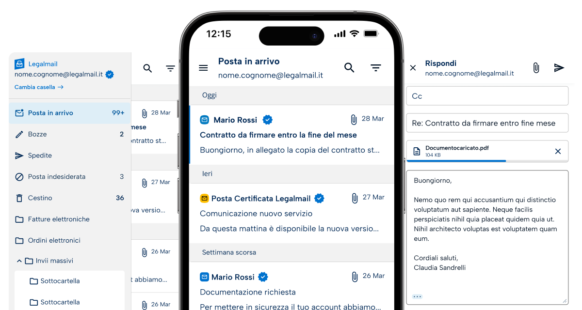 Legalmail app interface on smartphone